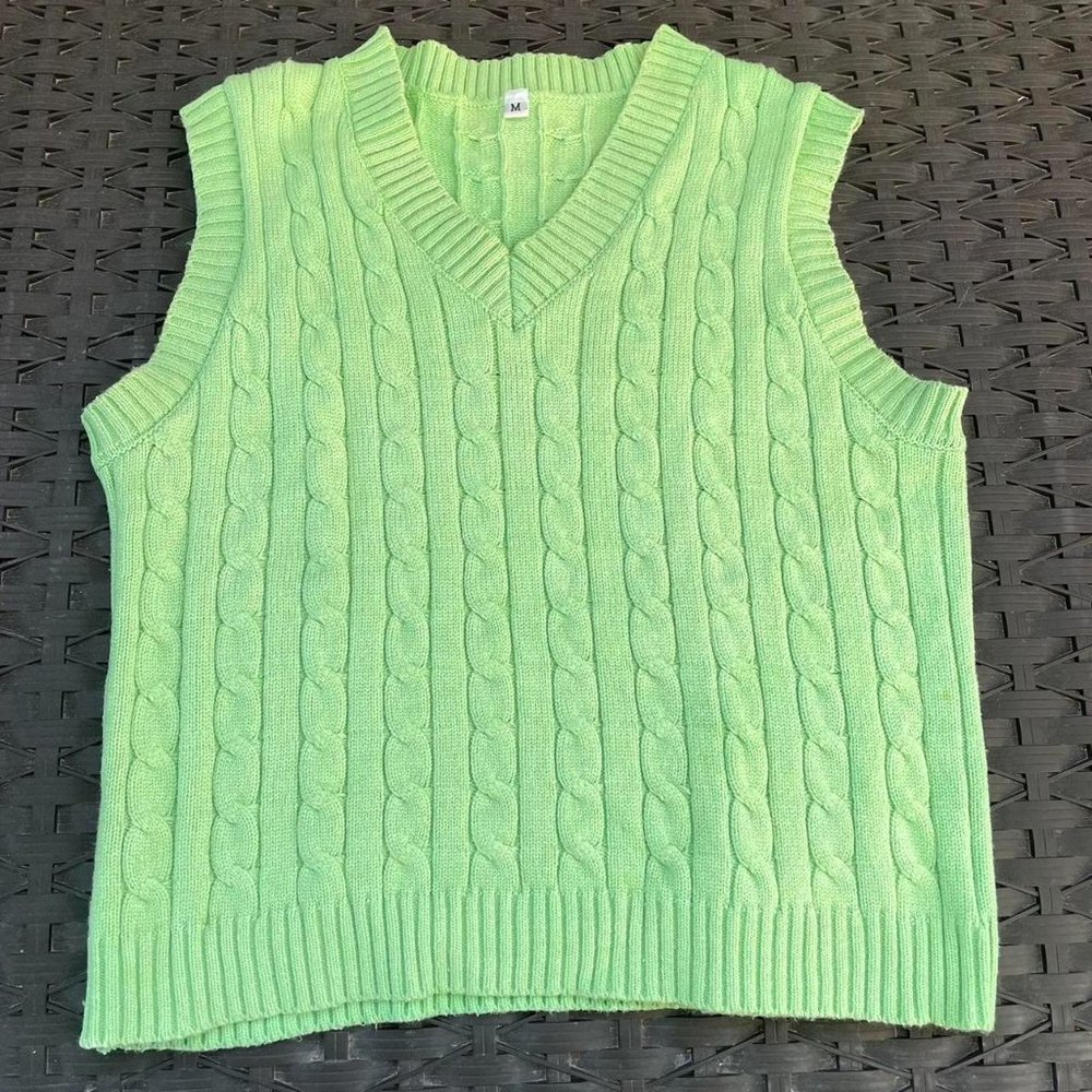 Bright Light Green Knit Sweater Vest